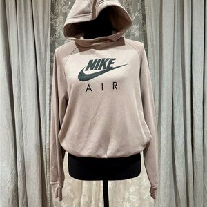 NIKE AIR Hoodie Women S Fleece Logo Cotton Viscose Long Sleeve Pullover Beige
